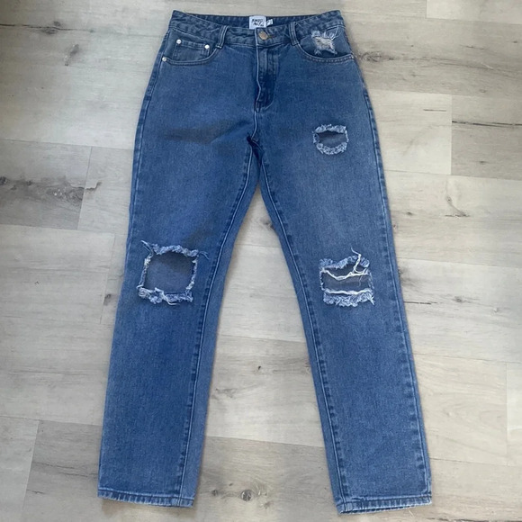 Princess Polly Women's Distressed Destroyed Straight Leg Light Denim Jeans Sz 8 - Picture 1 of 8